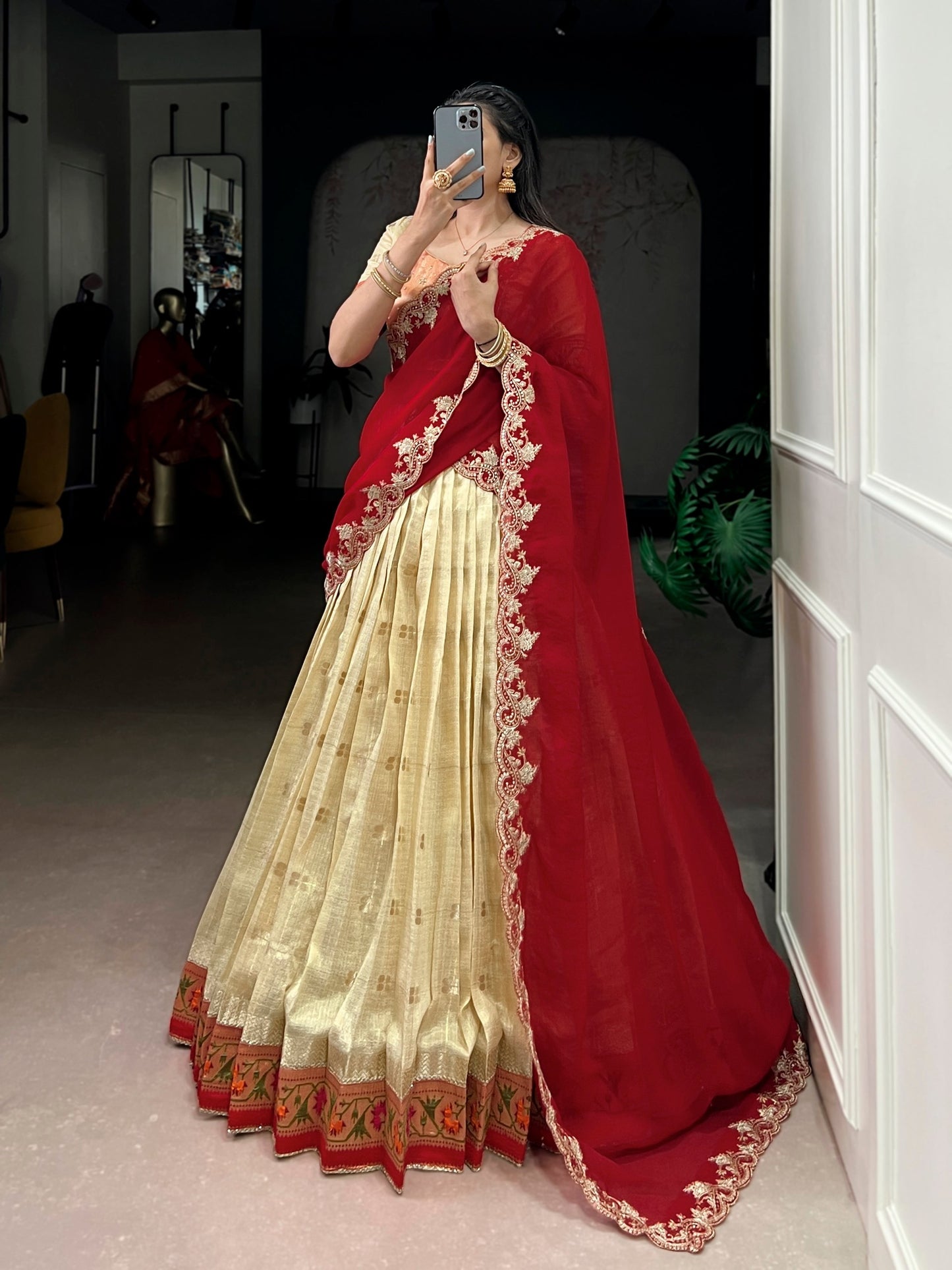 Woven Grace Embroidered Lehenga Set with Royal Paithani Borders and Elegant Pastel Hues
