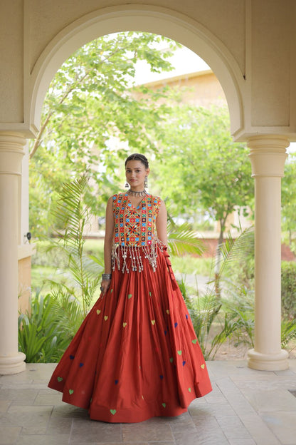 RangBhoomi Navratri Festive Cora Cotton Lehenga Set with Embroidered Blouse