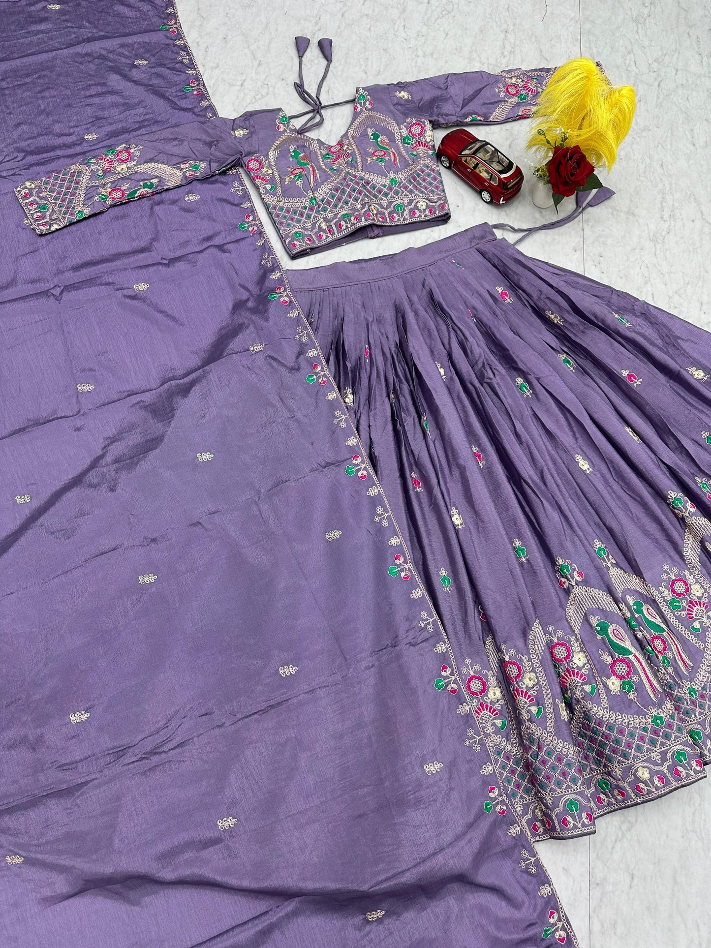RangBhoomi Exclusive Festival Collection: Exquisite Embroidered Chinon Fabric Ensemble with Lehenga and Dupatta