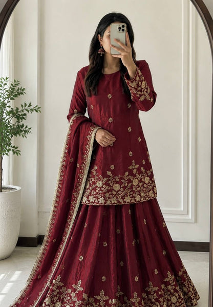 RangBhoomi Designer Party Wear Collection - Elegant Two Tone Fandy Silk Ensemble