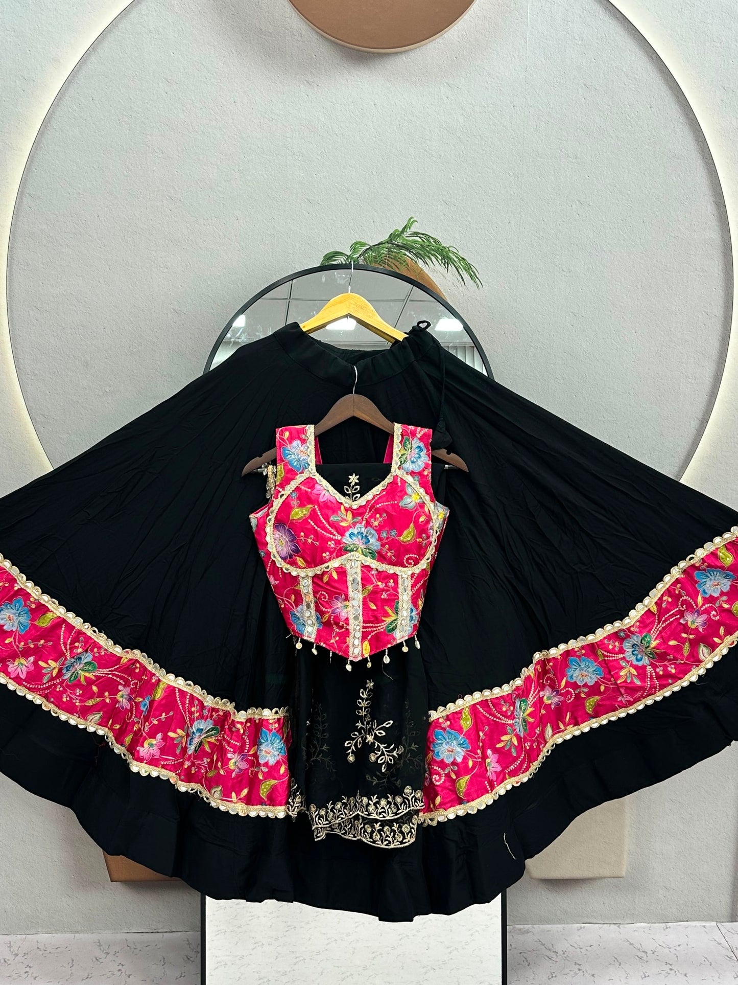 RangBhoomi Tapi-338 Big Flair 6 Meter Pure Cotton Lehenga Choli — Silk Choli, Fox Georgette Dupatta