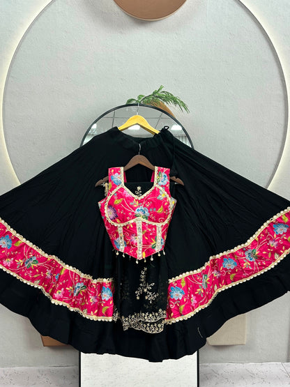 RangBhoomi Tapi-338 Big Flair 6 Meter Pure Cotton Lehenga Choli — Silk Choli, Fox Georgette Dupatta