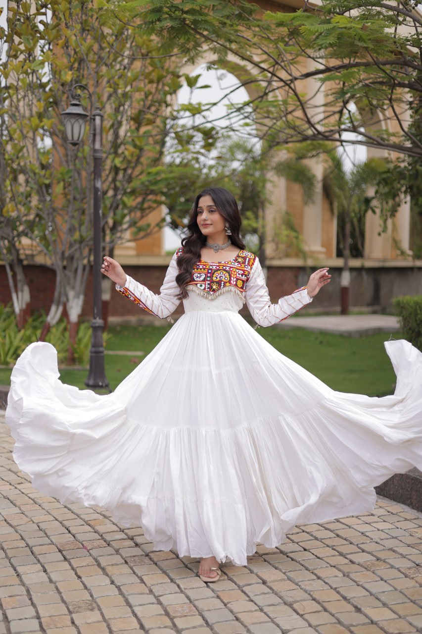 RangBhoomi Navratri Gown Collection 2026 - Elegant Mukaish & Mirror Work Full-Sleeve Gown