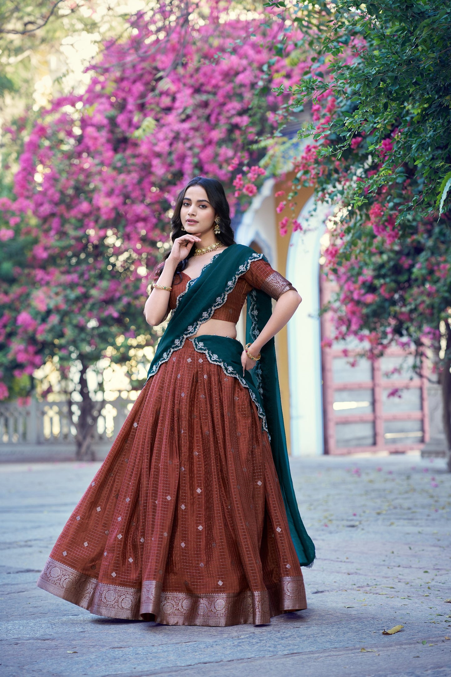 RangBhoomi Chinon Checks Langa Davani Lehenga Set