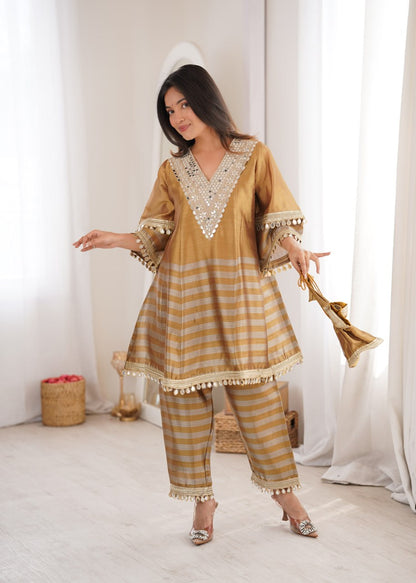 RangBhoomi Ready-to-Wear Top and Bottom Set with Embroidered Batwa - Elegant Mirror Work Ensemble