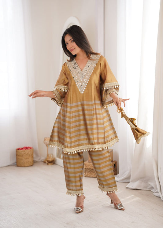RangBhoomi Ready-to-Wear Top and Bottom Set with Embroidered Batwa - Elegant Mirror Work Ensemble
