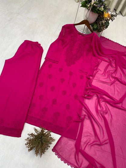 Exclusive Designer Faux Georgette Embroidered Suit with Matching Dupatta