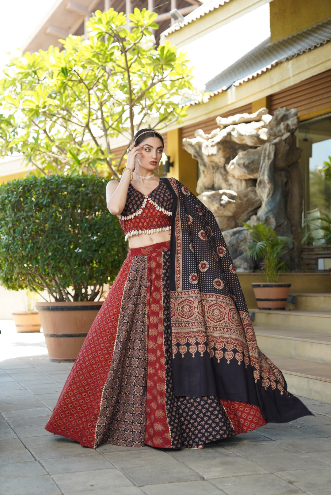 RB Ajrakh 2.0 Pure Cotton Handblock Lehenga Choli Set