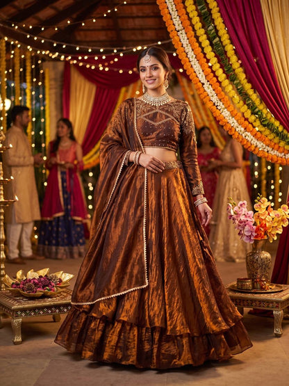 Soft Space Silk Sequined Embroidered Lehenga Choli – Elegant Traditional Festival Wear