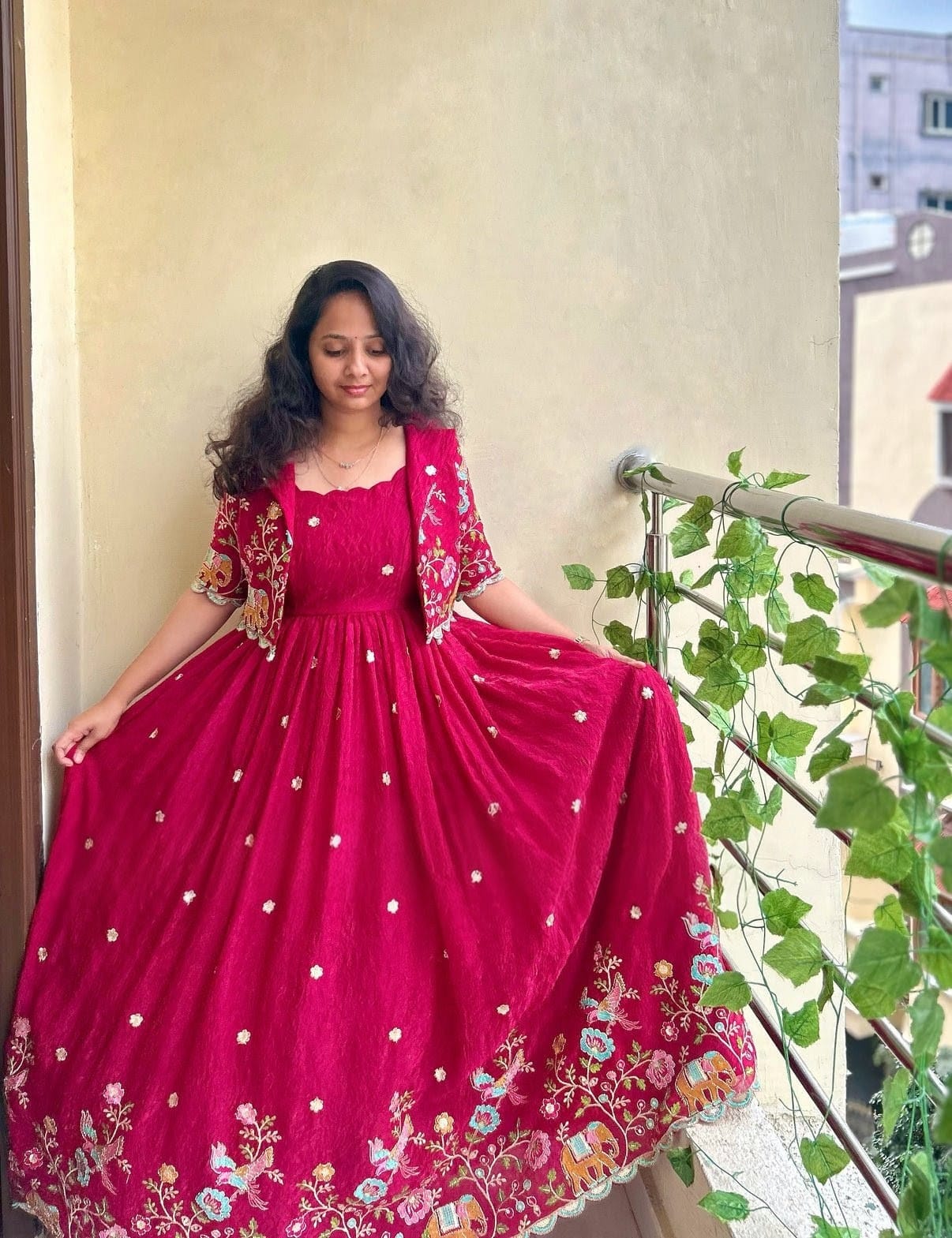 Rose Motif Anarkali Gown with Embroidery