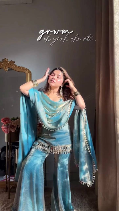 Women's Elegant Ethnic Ensemble with Embroidered Mirror Work - Ready to Wear