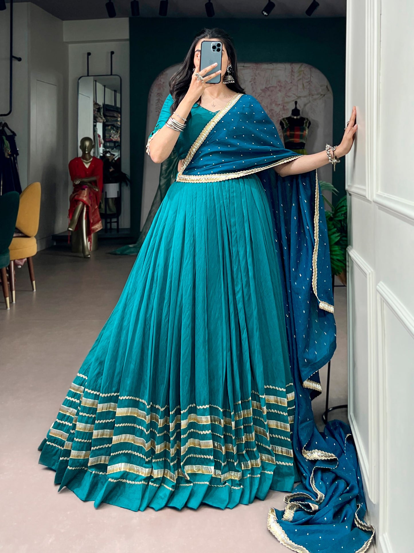 RangBhoomi Chanderi Mirror & Pearl Lehenga with Zari Butti Dupatta - Navratri Collection 2026