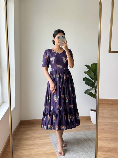 Elegant Soft Cotton Printed Midi Gown - Ultimate Summer Glamour and Comfort
