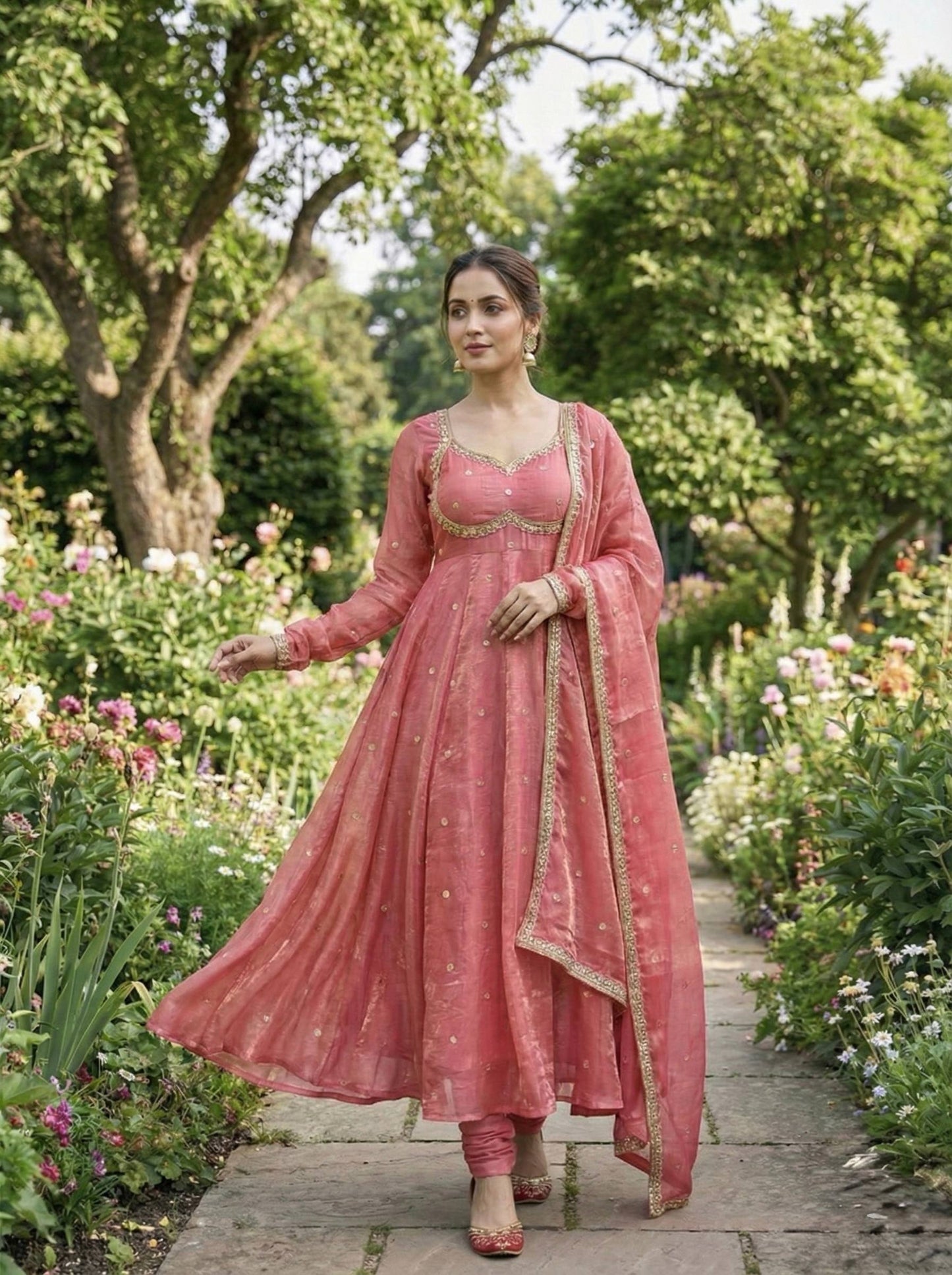 Elegant Party Wear Fendi Satin Gown Set with Dupatta and Pants Featuring 3MM Rembo Sequin and Zari Embroidery