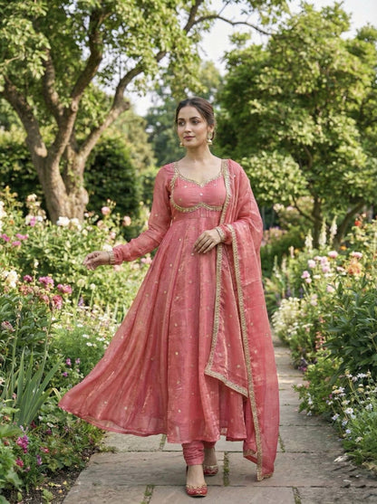 Elegant Party Wear Fendi Satin Gown Set with Dupatta and Pants Featuring 3MM Rembo Sequin and Zari Embroidery