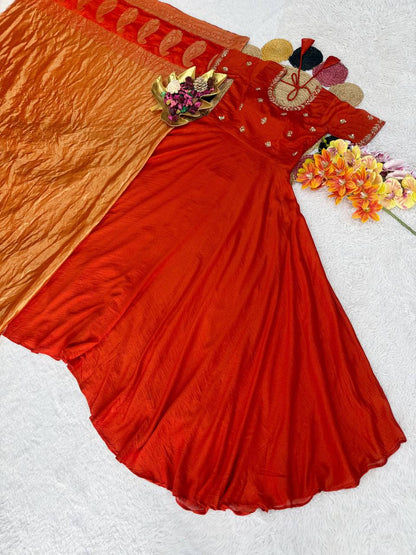Beautiful Maggam Work Gown with Tissue Dupatta