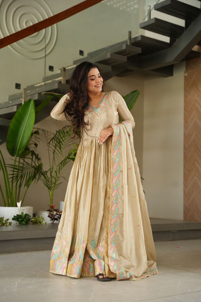 Embroidered Grace Gown & Dupatta – Luxe Fusion Wear for Modern Elegance