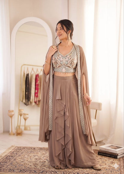 Trendy Party Wear Fox Georgette Shrug with Banglori Silk Sarara Set