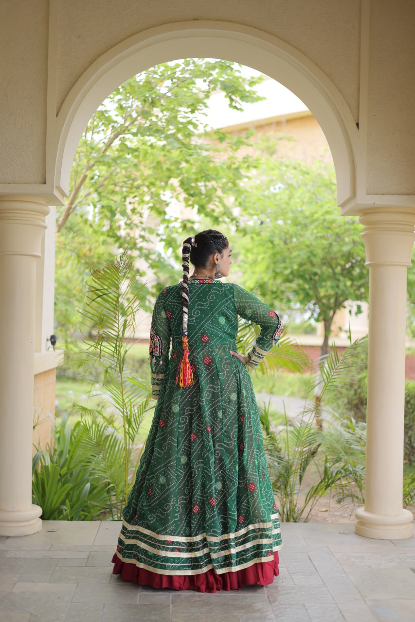 RangBhoomi Navratri 2026 Rayon Lehenga Set with Bandhani Shrug — Full-Stitched Festive Ensemble