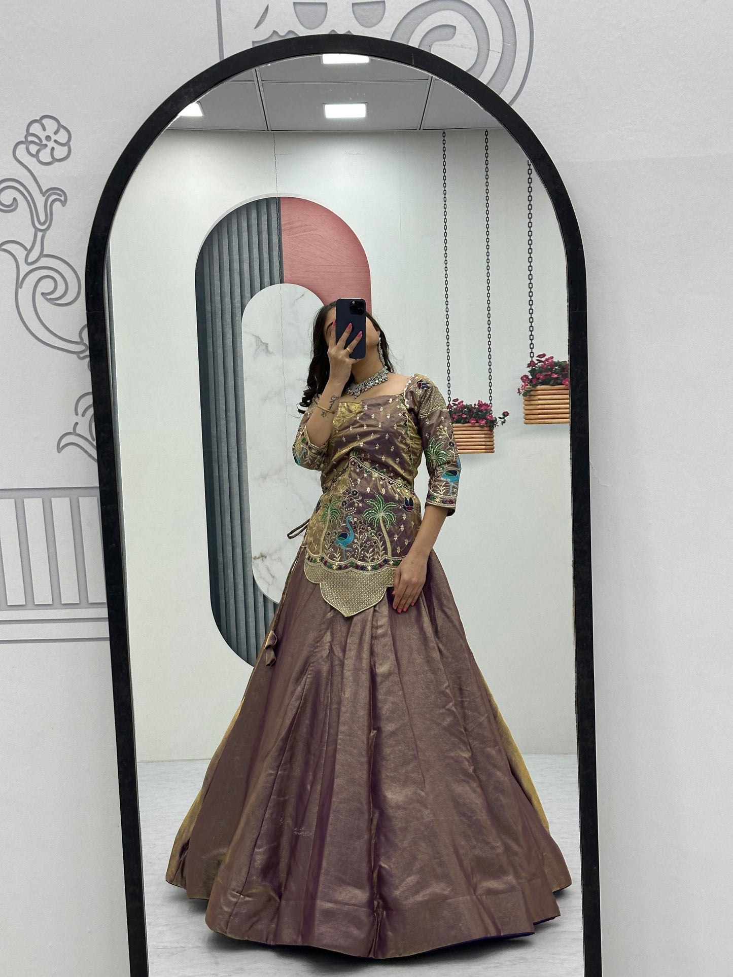 RangBhoomi Elegant Festival Lehenga Choli in Pure Silk Satin with Heavy Embroidery