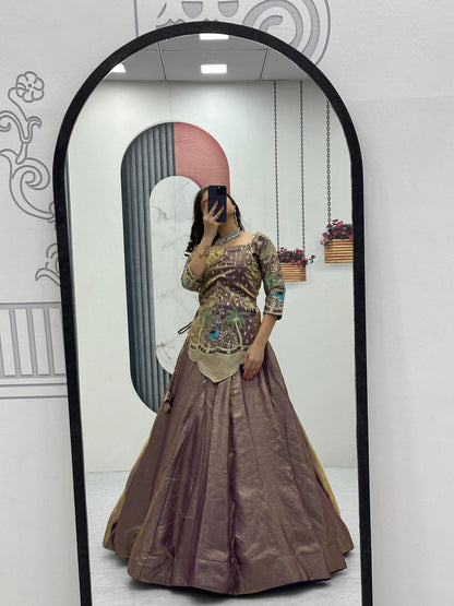 RangBhoomi Elegant Festival Lehenga Choli in Pure Silk Satin with Heavy Embroidery