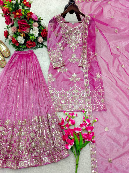 RangBhoomi Orgenza Twine Net Top, Sharara & Dupatta Set — Embroidered Ready-to-Wear