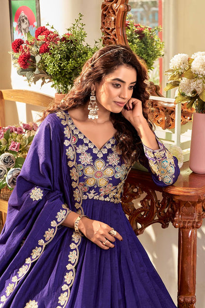 RangBhoomi Exclusive Festival Long Gown and Matching Dupatta Set with Heavy Embroidery