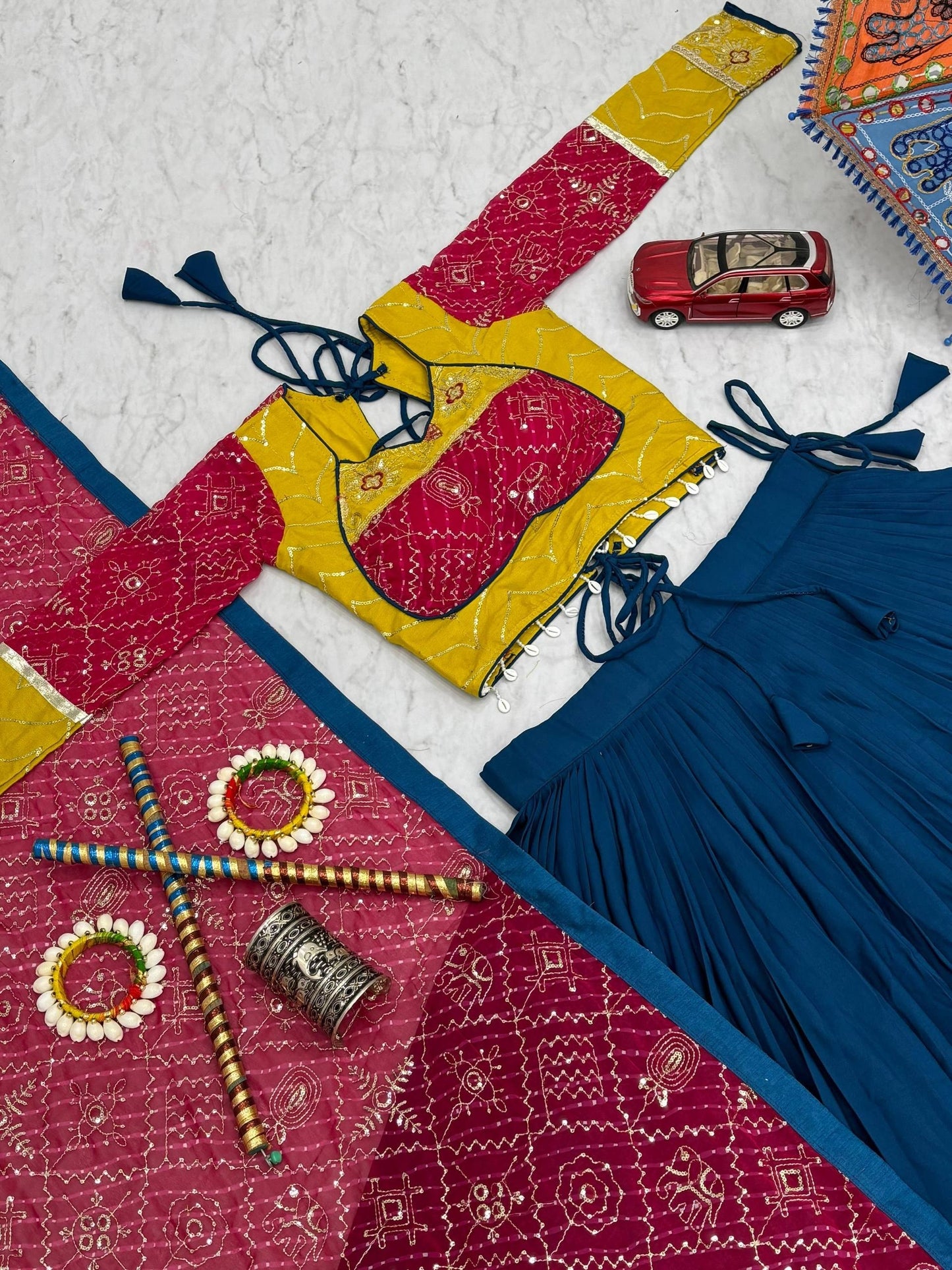 RangBhoomi Navratri Special Pure Cotton Embroidered Lehenga Choli with 6m Flair and Heavy Dupatta