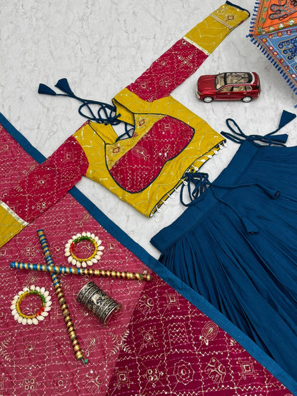 RangBhoomi Navratri Special Pure Cotton Embroidered Lehenga Choli with 6m Flair and Heavy Dupatta