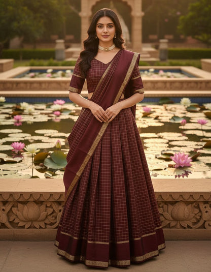 Elegant Pure Viscose Georgette Lehenga Choli Set with Zari Weaving and Hand-Dyed Chex Pattern