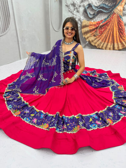 RangBhoomi Navratri Special Pure Cotton Lehenga Choli with 6m Flair & Heavy Embroidered Dupatta