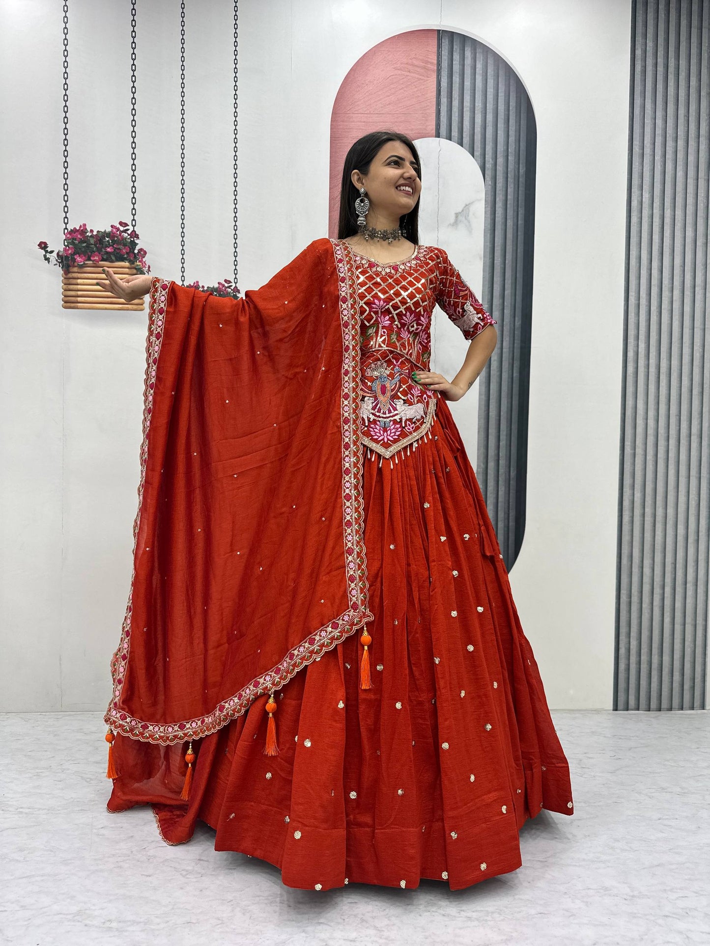 Elegant Wedding Lehenga Choli Set in Luxurious Vichitra Silk with Intricate Embroidery and Sequins