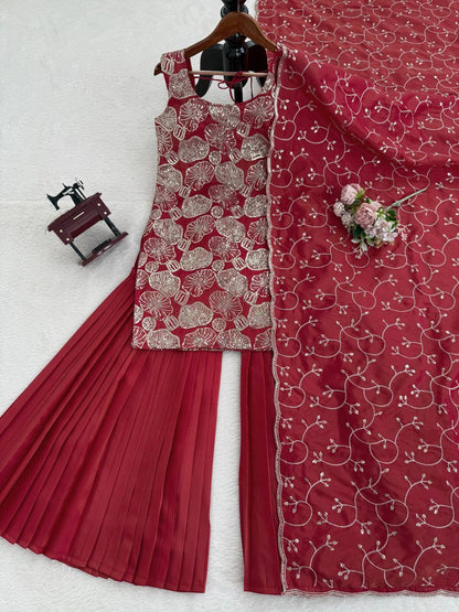 RangBhoomi 5000 Series - Premium 3-Piece Simmer Silk Sharara Set (Top, Sharara, Dupatta)