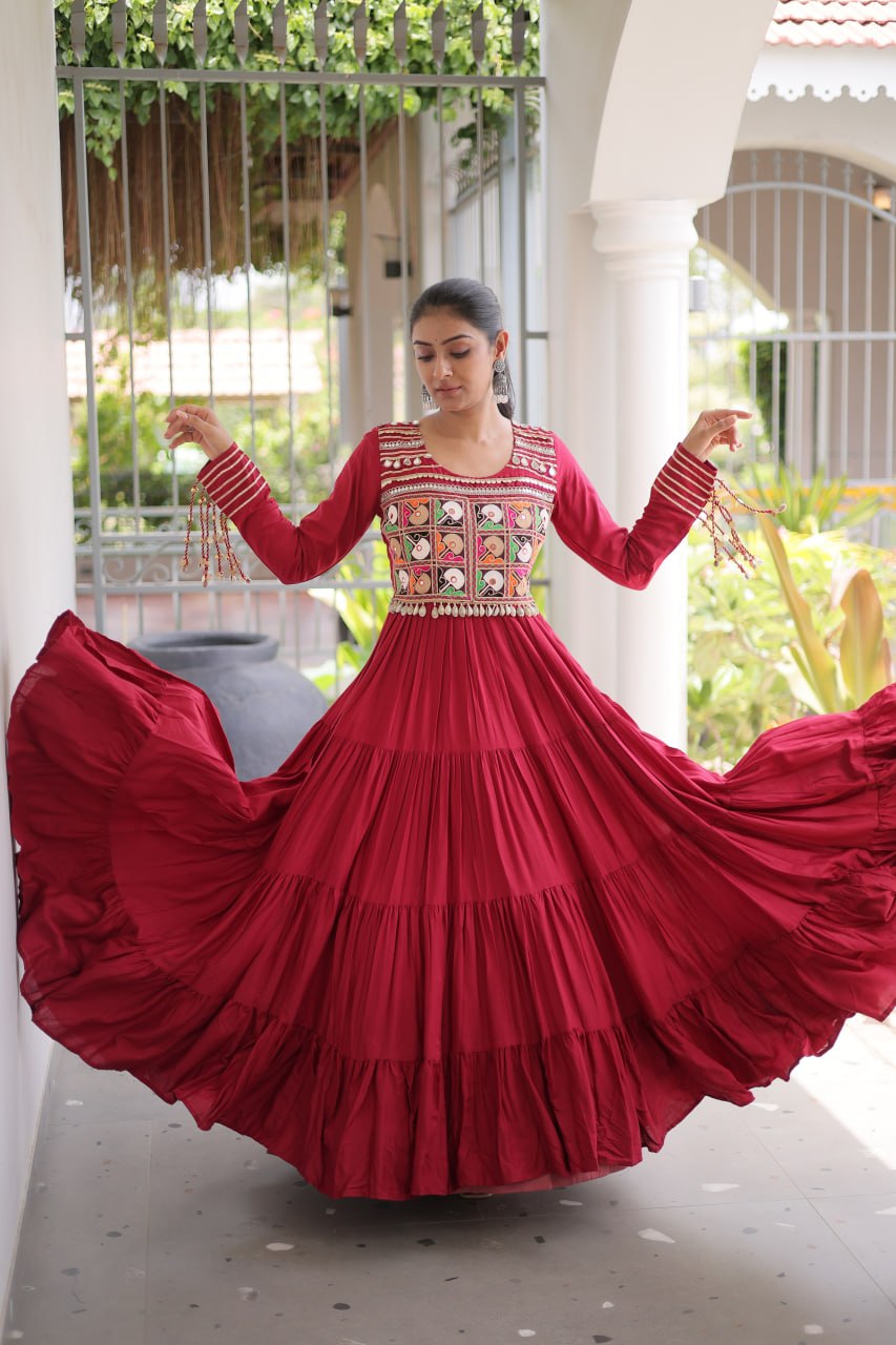 RangBhoomi Navratri Gown Collection 2026 — White, Maroon & Black Festive Gown