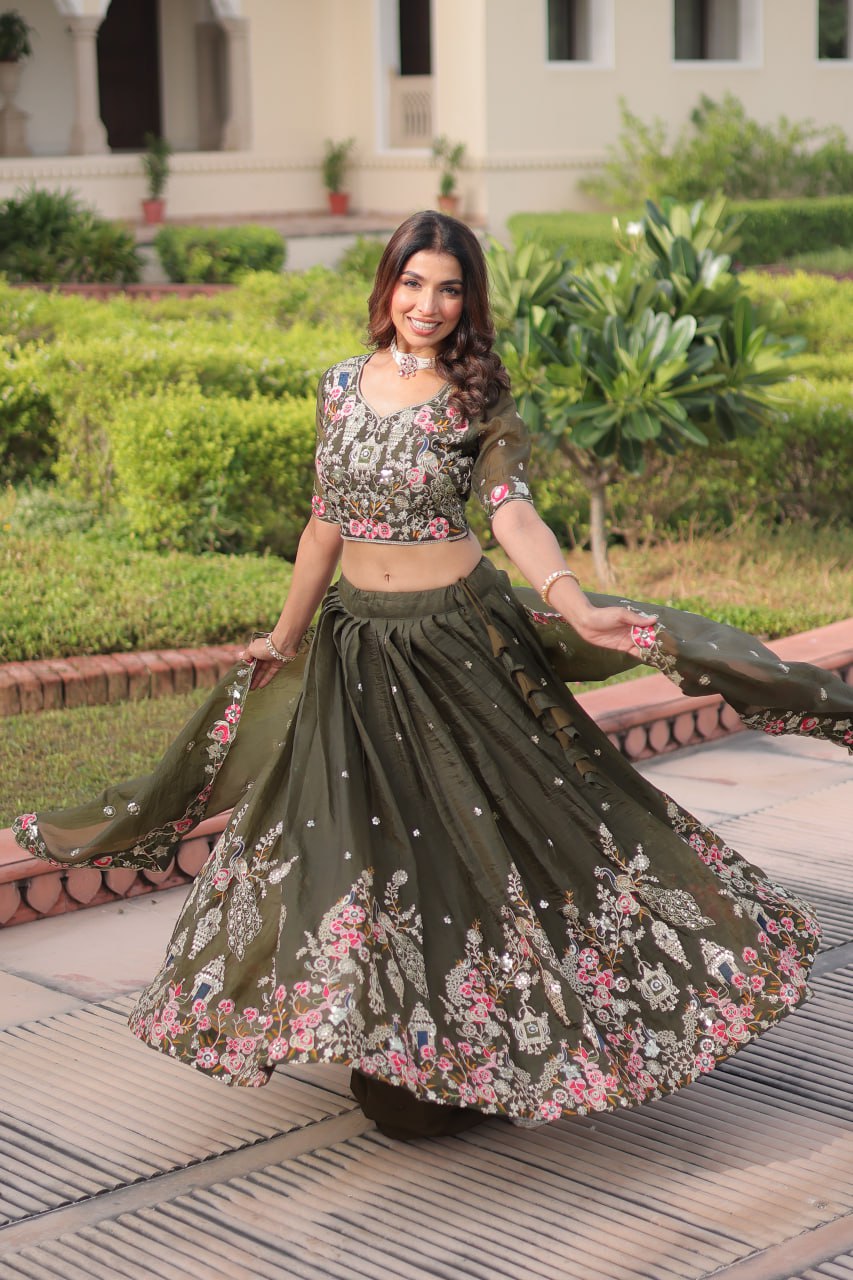RangBhoomi Premium Designer Sequined Embroidered Lehenga Choli and Dupatta Set