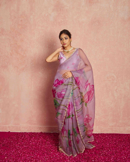 Ready to Wear Organza Saree - Floral Print, Lightweight