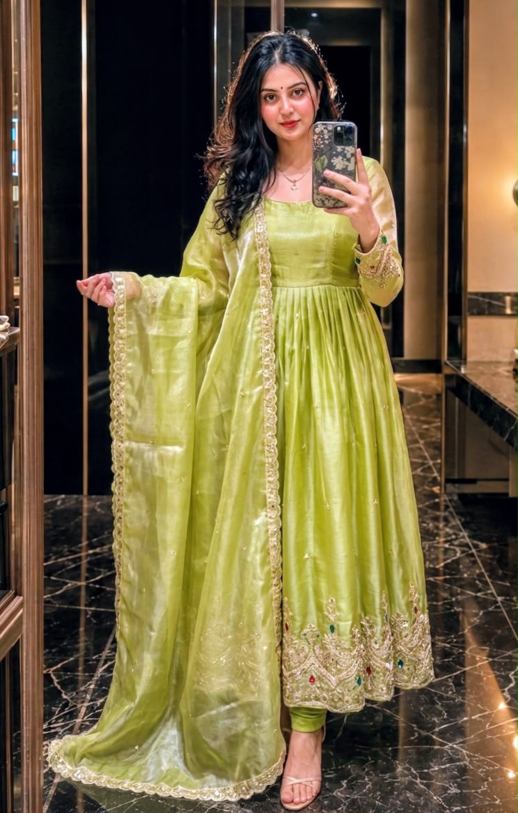 RangBhoomi ZMY Silk Gown, Pants & Dupatta Set - Embroidered Ready-to-Wear Ensemble