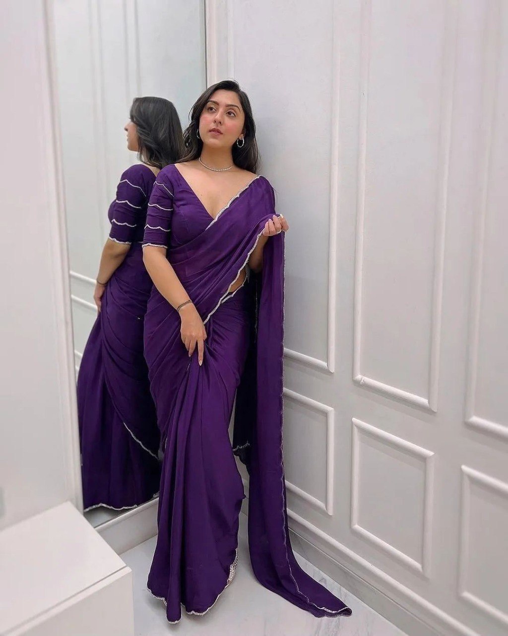 Exquisite Purple Pure Soft Georgette Silk Saree