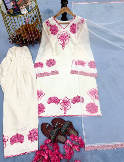 New Designer Party Wear Pure Glass Satin Top & Farshi Palazzo Set with Dupatta