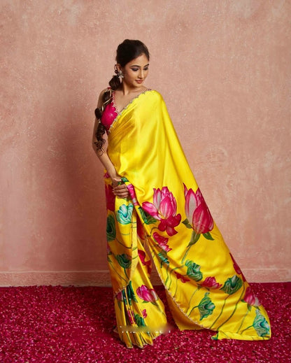 Ready To Wear Organza Silk Saree - Floral Printed