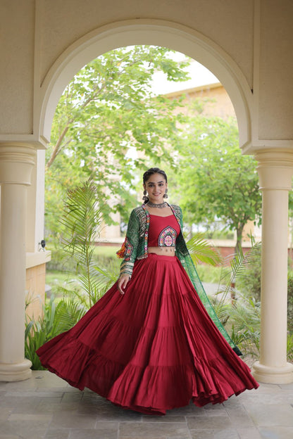 RangBhoomi Navratri 2026 Rayon Lehenga Set with Bandhani Shrug — Full-Stitched Festive Ensemble