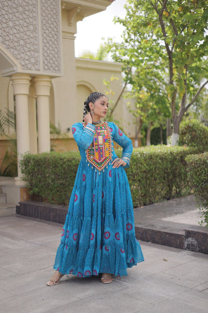 RangBhoomi Bandhani & Kutchi Patchwork Faux Georgette Gown — Navratri Collection 2026