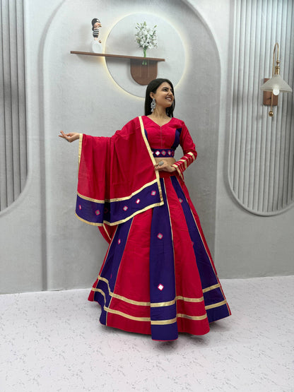 RangBhoomi Navratri Mirror-Work Roman Silk Lehenga Choli - 6+ Meter Flair