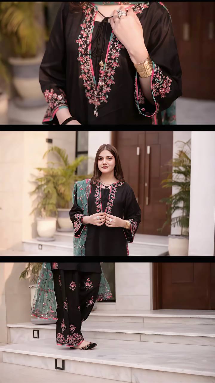RangBhoomi Elegant Women's Ethnic Wear Set with Heavy Embroidery and Soft Butterfly Net Dupatta