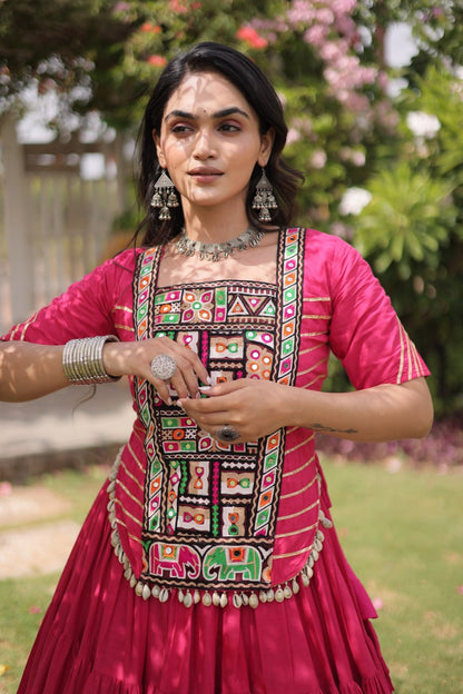 RangBhoomi Navratri 2026 Kora Cotton Full-Stitched Lehenga & Blouse Set — L (40", Adjustable 38–44)
