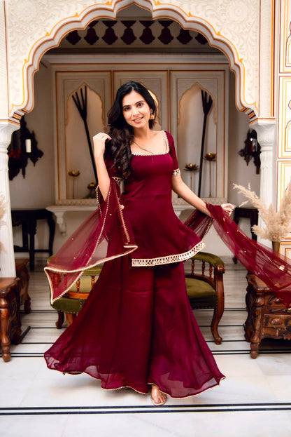 RangBhoomi Elegant Designer Heavy Faux Georgette Silk Top, Bottom, and Dupatta Set Fully Stitched and Ready to Wear