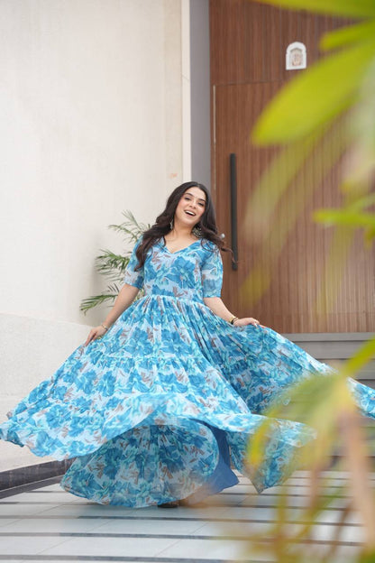 Full Flair Gown – Premium Printed Georgette, Ultimate Flare Elegance