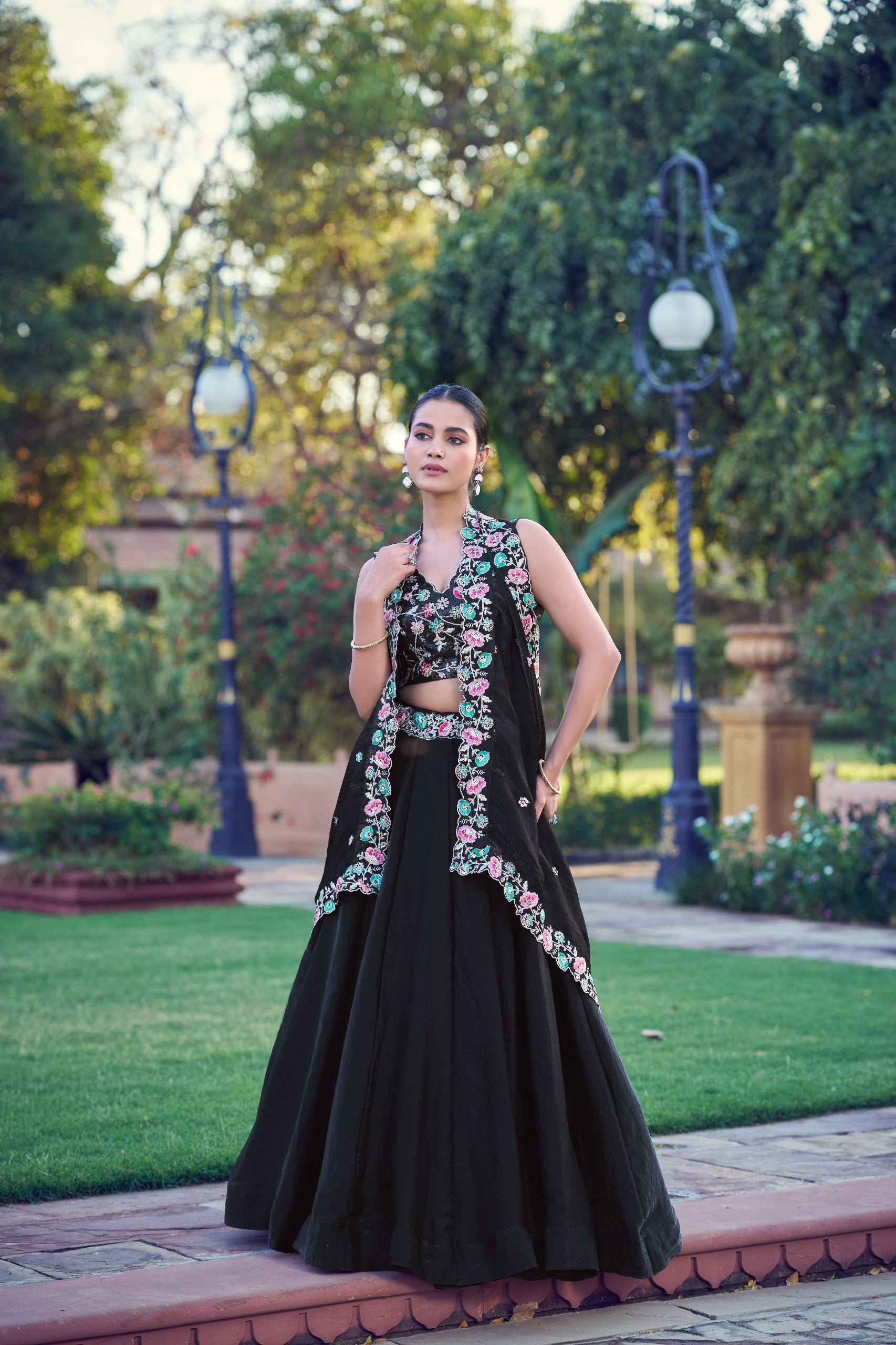 Elegant Black Lehenga Choli Set with Sequins and Thread Embroidery – Traditional Festive and Wedding Wear