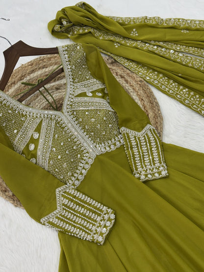 Premium Ready-to-Wear Georgette Gown and Dupatta Set with Luxurious Embroidery