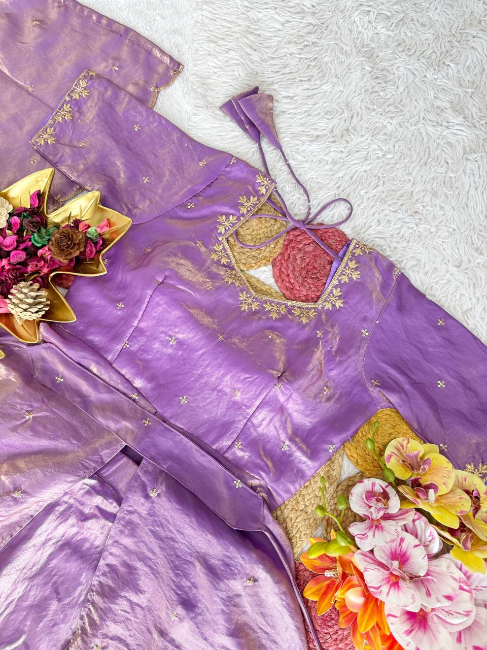 RangBhoomi Heavy Space Silk Double-Frill Lehenga Choli Set — Sequined Embroidery, Ready-to-Ship Rakshabandhan Special